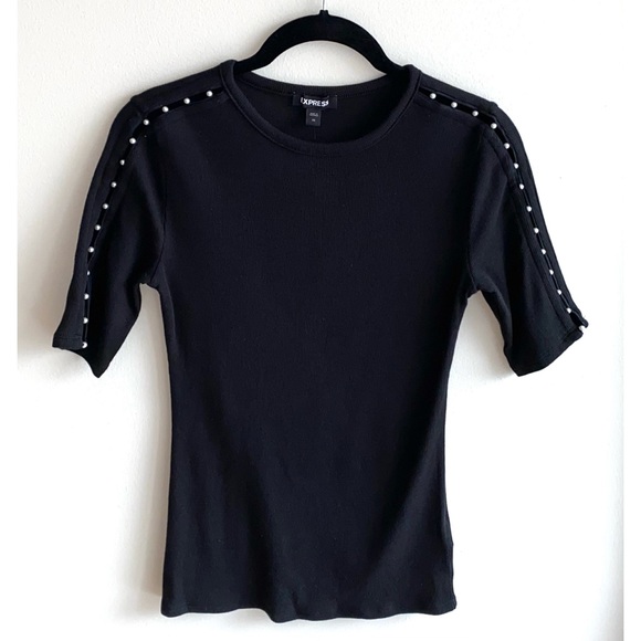 Express Ribbed Pearl Inset Tee NWT - Picture 4 of 16